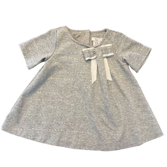 Tahari Baby Girls Size 18 Months Gray Short Sleeve Tunic with Gold Dots - Picture 1 of 9